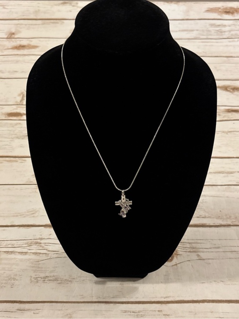 Silver Cross and Butterfly Necklace